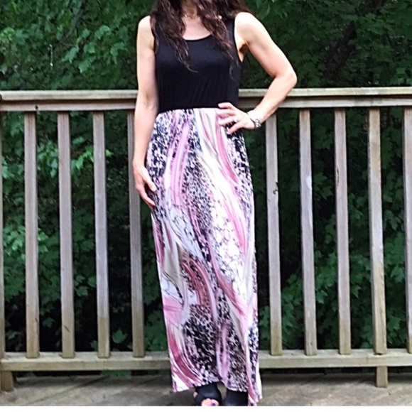 1LEFT2/$20CLOSET CLOSING Pink &Black Maxi Dress - Picture 2 of 3